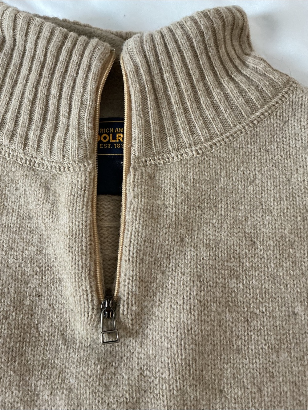Woolrich Women’s Beige Lambswool Quarter Zip Sweater – Fair Isle Knit - Picture 4 of 10
